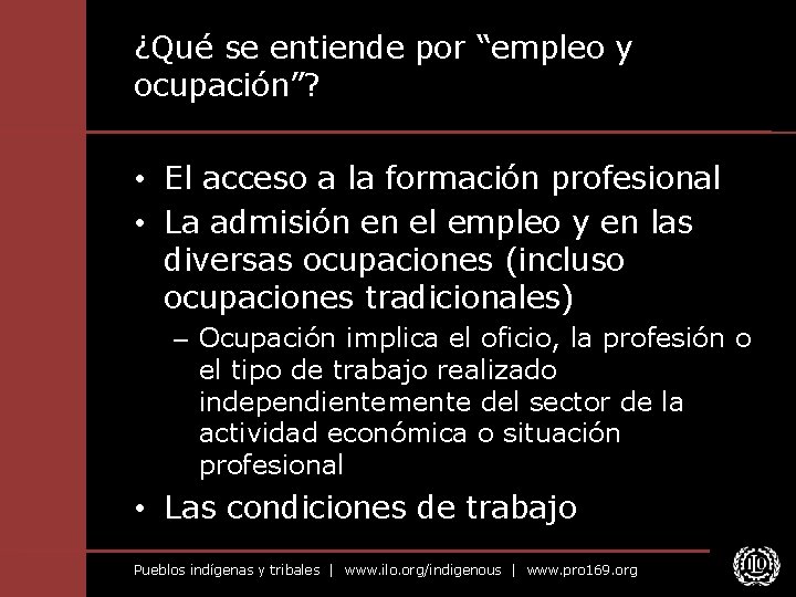 ¿Qué se entiende por “empleo y ocupación”? • El acceso a la formación profesional