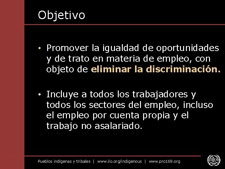 Objetivo • Promover la igualdad de oportunidades y de trato en materia de empleo,