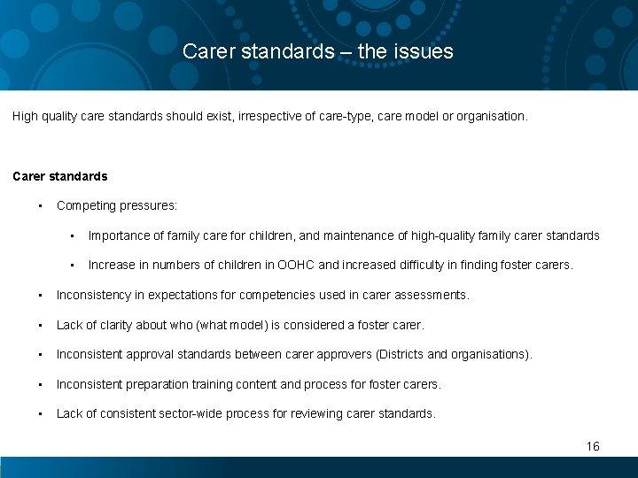Carer standards – the issues High quality care standards should exist, irrespective of care-type,