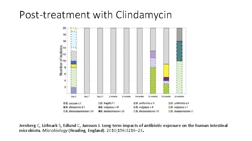 Post-treatment with Clindamycin Jernberg C, Löfmark S, Edlund C, Jansson J. Long-term impacts of