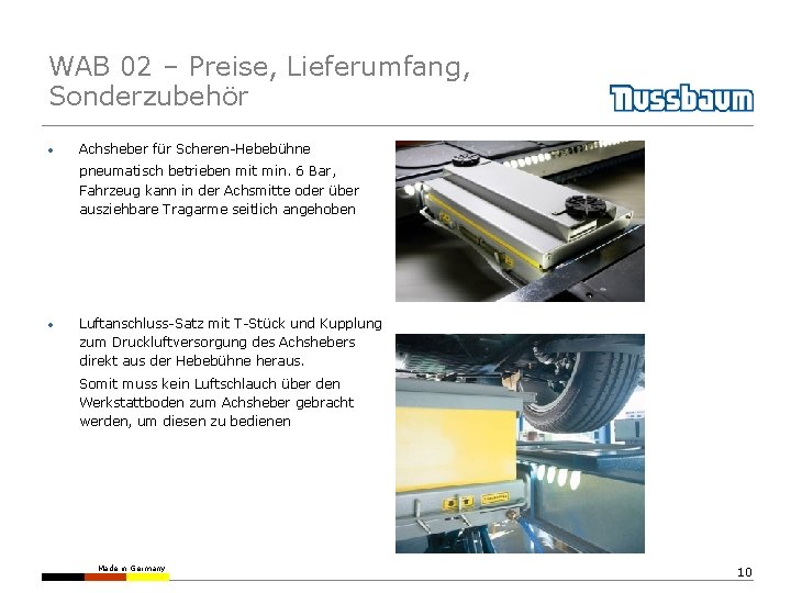 WAB 02 – Preise, Lieferumfang, Sonderzubehör • Achsheber für Scheren-Hebebühne pneumatisch betrieben mit min.