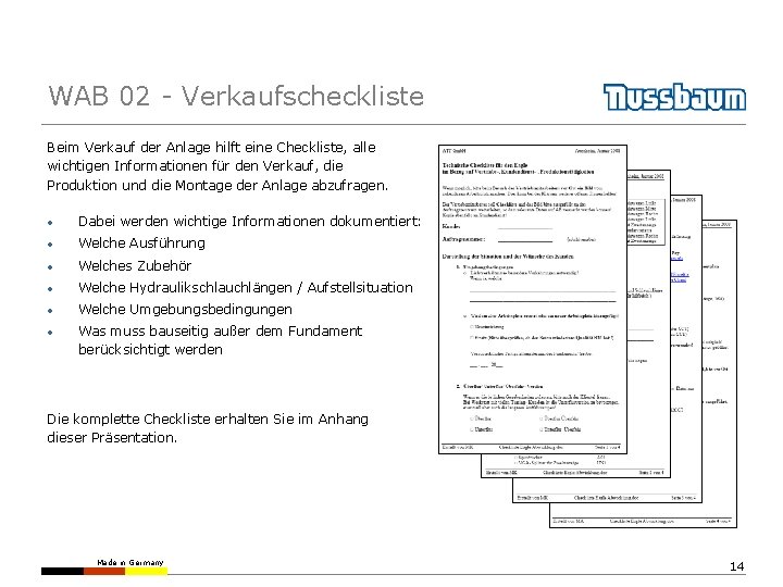 WAB 02 - Verkaufscheckliste Beim Verkauf der Anlage hilft eine Checkliste, alle wichtigen Informationen