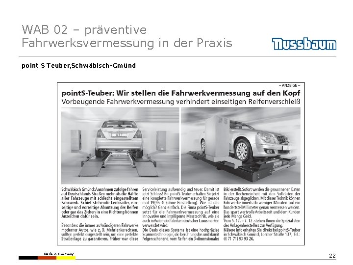 WAB 02 – präventive Fahrwerksvermessung in der Praxis point S Teuber, Schwäbisch-Gmünd Made in