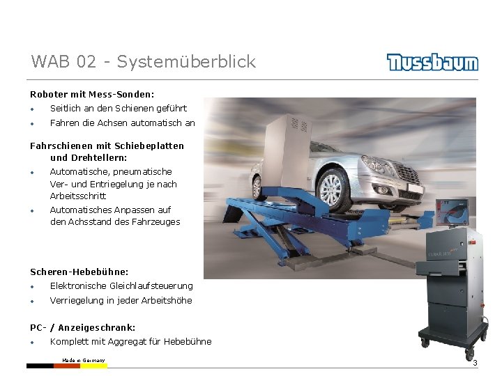 WAB 02 - Systemüberblick Roboter mit Mess-Sonden: • Seitlich an den Schienen geführt •