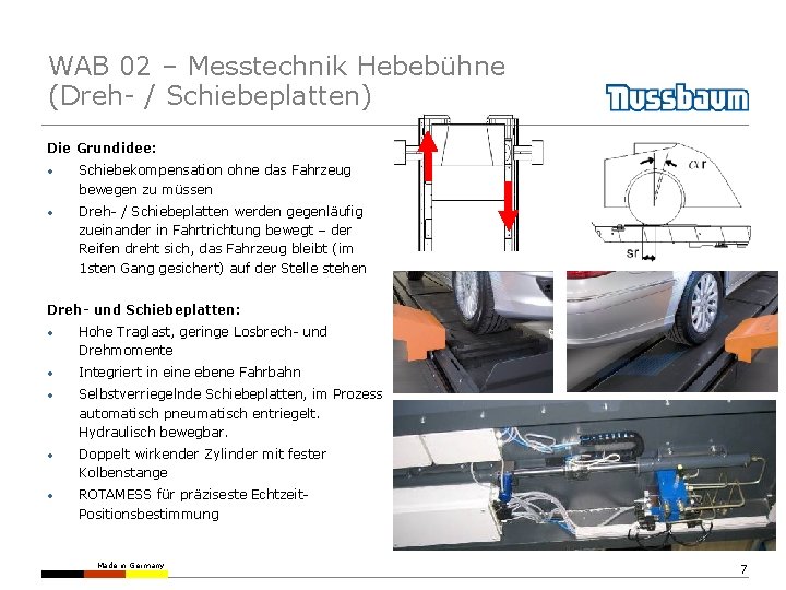 WAB 02 – Messtechnik Hebebühne (Dreh- / Schiebeplatten) Die Grundidee: • Schiebekompensation ohne das