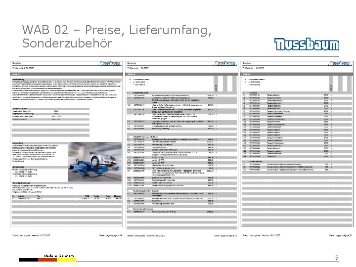 WAB 02 – Preise, Lieferumfang, Sonderzubehör Made in Germany 9 