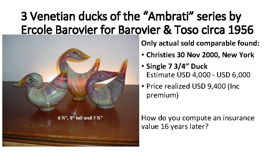 3 Venetian ducks of the “Ambrati” series by Ercole Barovier for Barovier & Toso