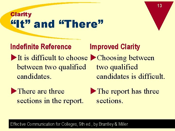 13 Clarity “It” and “There” Indefinite Reference Improved Clarity u. It is difficult to