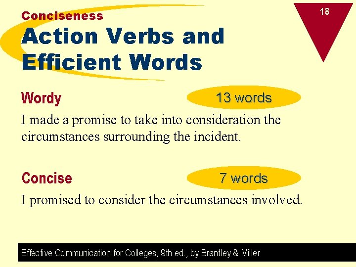 18 Conciseness Action Verbs and Efficient Words Wordy 13 words I made a promise