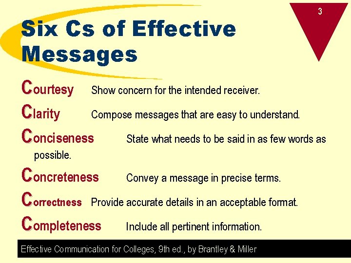 Six Cs of Effective Messages 3 Courtesy Show concern for the intended receiver. Clarity