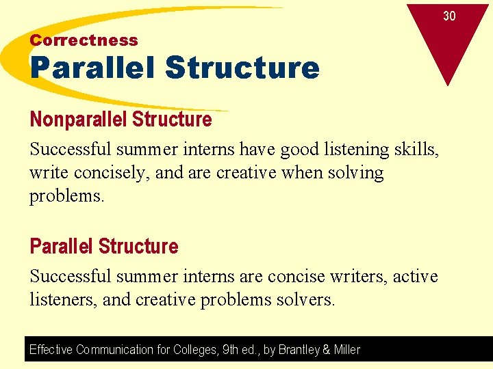 30 Correctness Parallel Structure Nonparallel Structure Successful summer interns have good listening skills, write