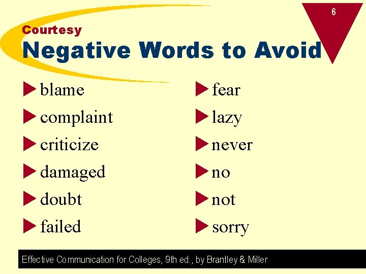 6 Courtesy Negative Words to Avoid u blame u complaint u criticize u damaged