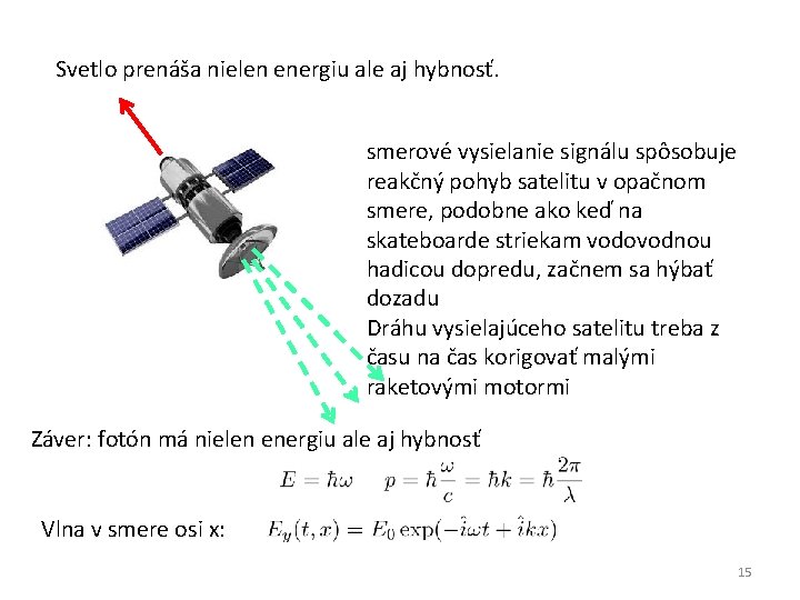 Svetlo prenáša nielen energiu ale aj hybnosť. smerové vysielanie signálu spôsobuje reakčný pohyb satelitu