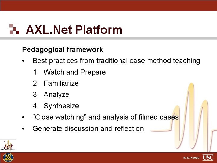 AXL. Net Platform Pedagogical framework • Best practices from traditional case method teaching 1.