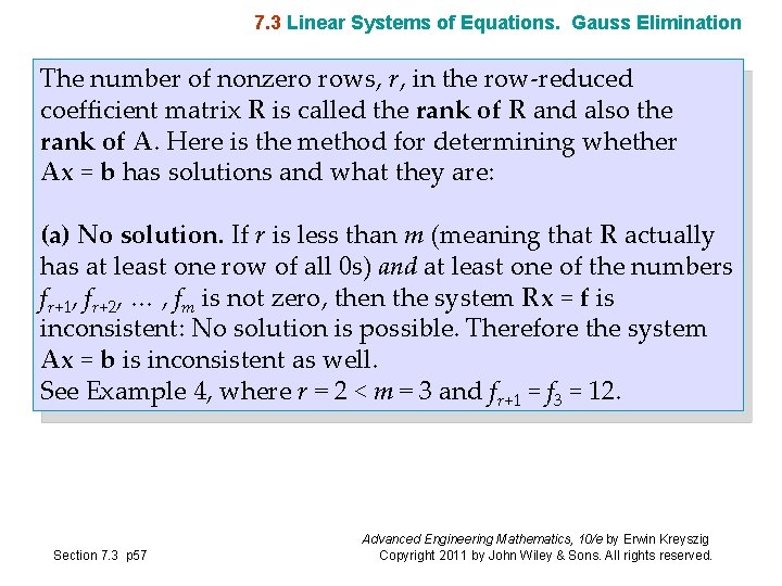 7. 3 Linear Systems of Equations. Gauss Elimination The number of nonzero rows, r,