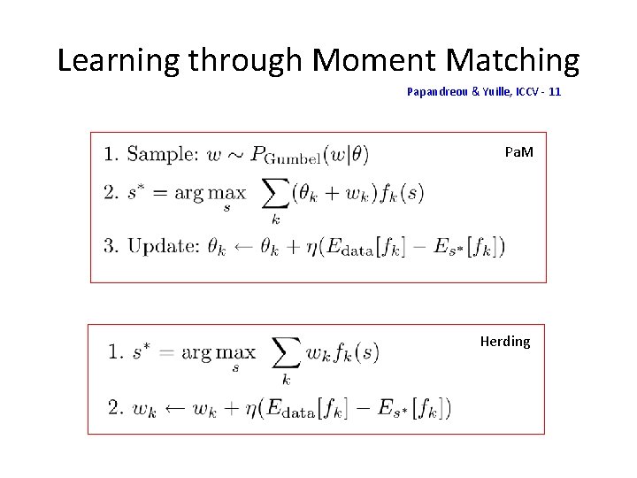 Learning through Moment Matching Papandreou & Yuille, ICCV - 11 Pa. M Herding 