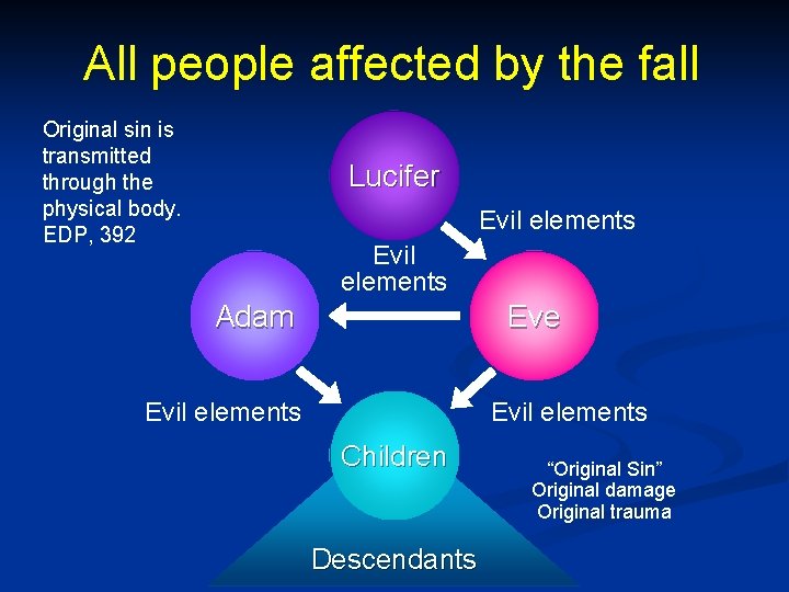 All people affected by the fall Original sin is transmitted through the physical body.