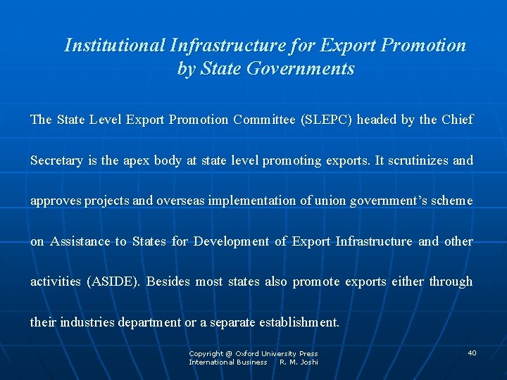 Institutional Infrastructure for Export Promotion by State Governments The State Level Export Promotion Committee