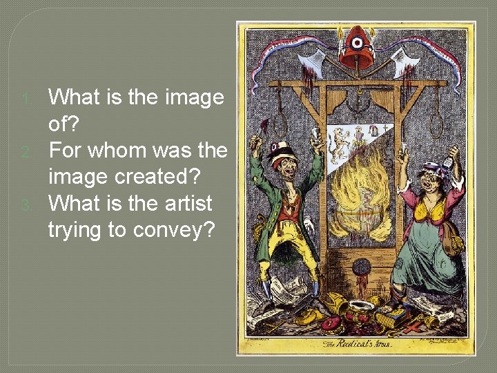 1. 2. 3. What is the image of? For whom was the image created?