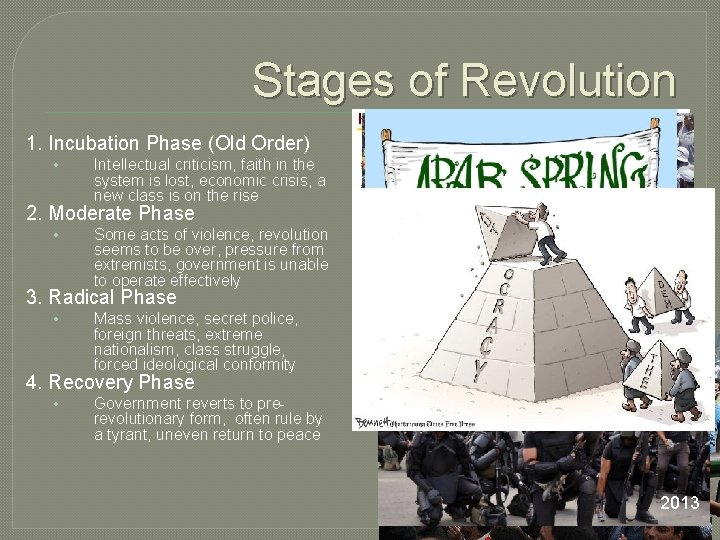 Stages of Revolution 1. Incubation Phase (Old Order) • Intellectual criticism, faith in the