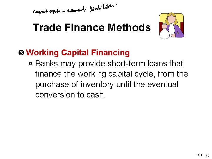 Trade Finance Methods Working Capital Financing ¤ Banks may provide short term loans that