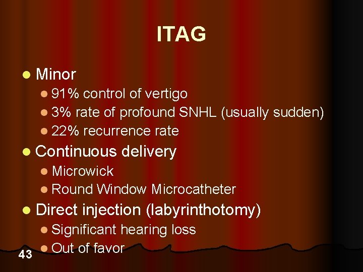 ITAG l Minor l 91% control of vertigo l 3% rate of profound SNHL