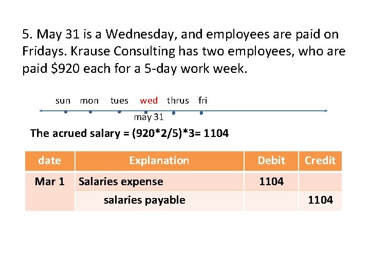 5. May 31 is a Wednesday, and employees are paid on Fridays. Krause Consulting