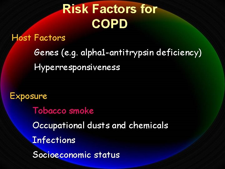 Risk Factors for COPD Host Factors Genes (e. g. alpha 1 -antitrypsin deficiency) Hyperresponsiveness