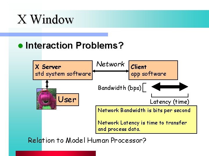 X Window l Interaction Problems? X Server std system software Network Client app software