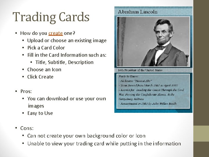 Trading Cards • How do you create one? • Upload or choose an existing