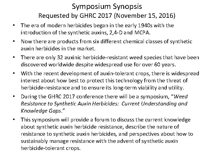 Symposium Synopsis Requested by GHRC 2017 (November 15, 2016) • The era of modern