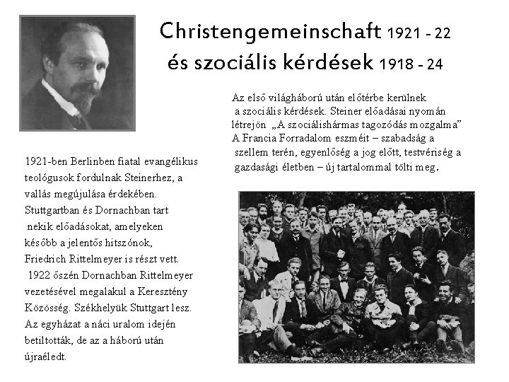 Christengemeinschaft 1921 - 22 és szociális kérdések 1918 - 24 1921 -ben Berlinben fiatal