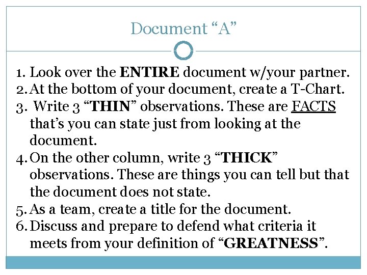 Document “A” 1. Look over the ENTIRE document w/your partner. 2. At the bottom