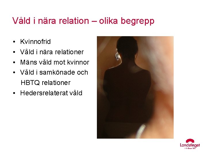 Våld i nära relation – olika begrepp • Kvinnofrid • Våld i nära relationer