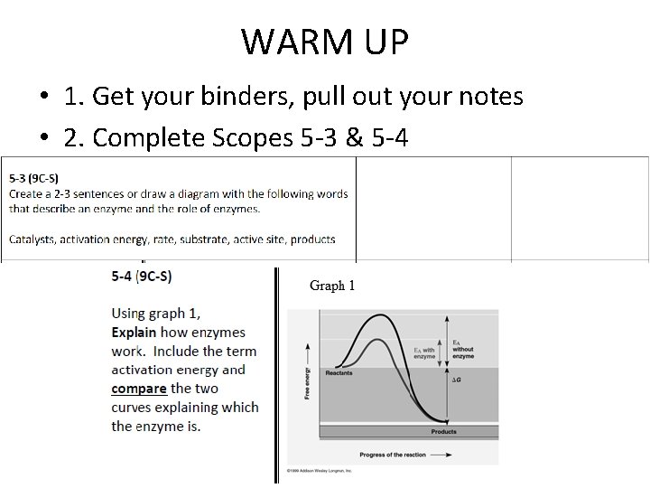 WARM UP • 1. Get your binders, pull out your notes • 2. Complete