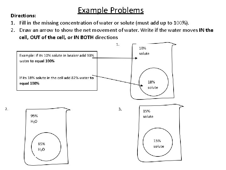 Example Problems Directions: 1. Fill in the missing concentration of water or solute (must