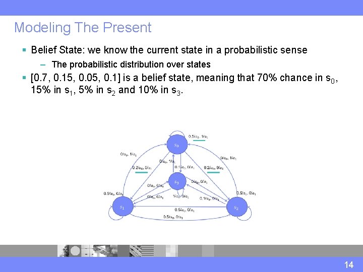 Modeling The Present § Belief State: we know the current state in a probabilistic