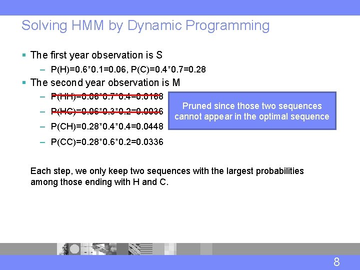 Solving HMM by Dynamic Programming § The first year observation is S – P(H)=0.