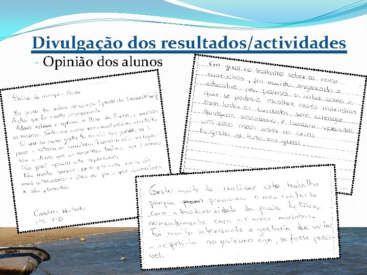 Divulgação dos resultados/actividades - Opinião dos alunos 