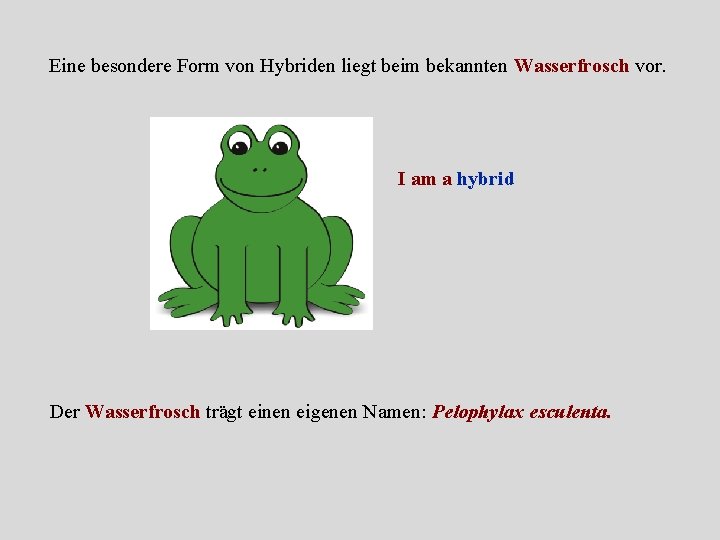 Eine besondere Form von Hybriden liegt beim bekannten Wasserfrosch vor. I am a hybrid Eine besondere Form von Hybriden liegt beim bekannten Wasserfrosch vor. I am a hybrid