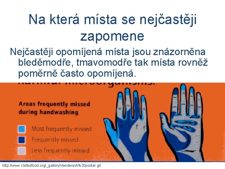Na která místa se nejčastěji zapomene Nejčastěji opomíjená místa jsou znázorněna bleděmodře, tmavomodře tak