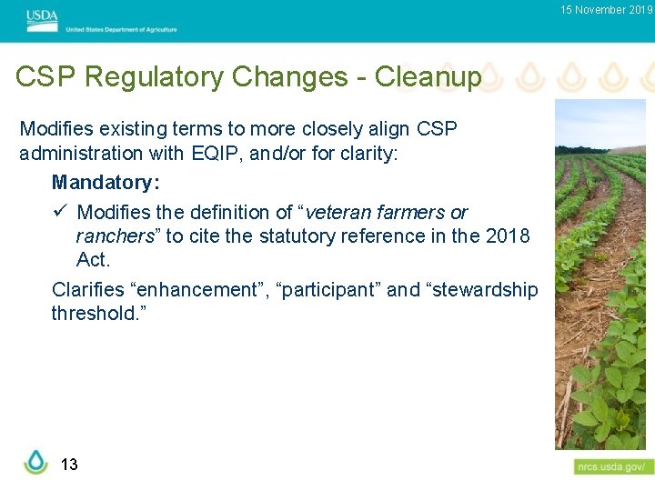 15 November 2019 CSP Regulatory Changes - Cleanup Modifies existing terms to more closely