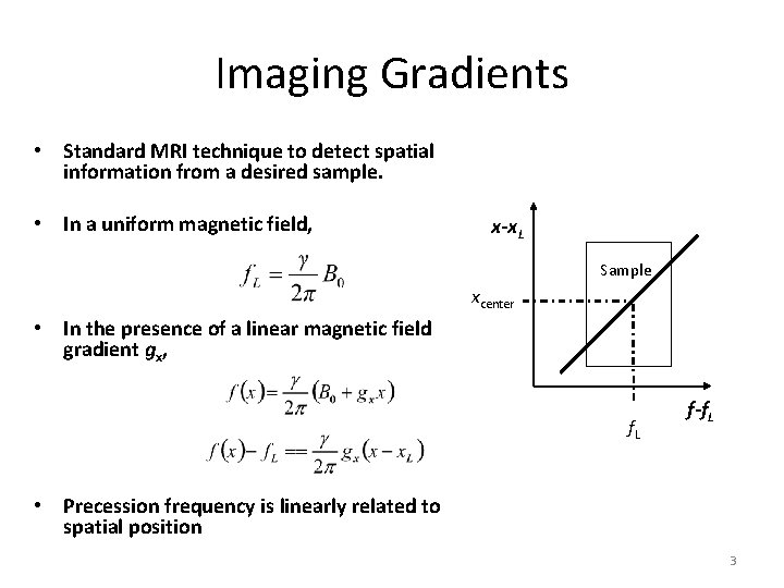 Imaging Gradients • Standard MRI technique to detect spatial information from a desired sample.
