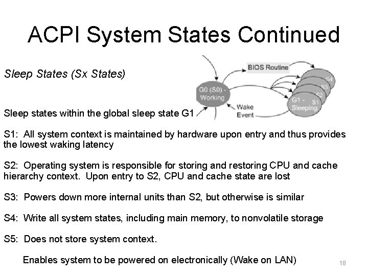 ACPI System States Continued Sleep States (Sx States) Sleep states within the global sleep