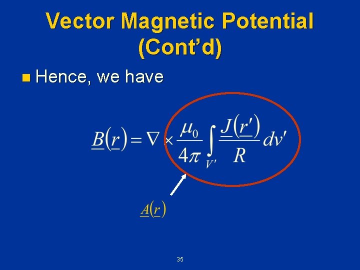 Vector Magnetic Potential (Cont’d) n Hence, we have 35 