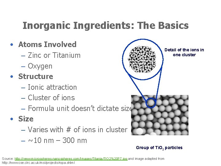 Inorganic Ingredients: The Basics • Atoms Involved – Zinc or Titanium – Oxygen •