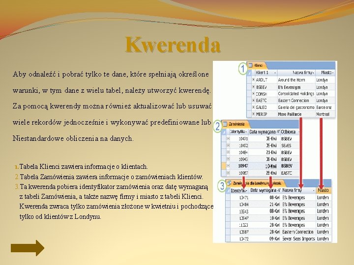 Kwerenda Aby odnaleźć i pobrać tylko te dane, które spełniają określone warunki, w tym