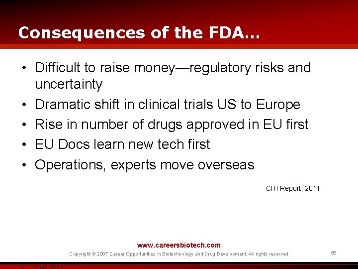 Consequences of the FDA… • Difficult to raise money—regulatory risks and uncertainty • Dramatic