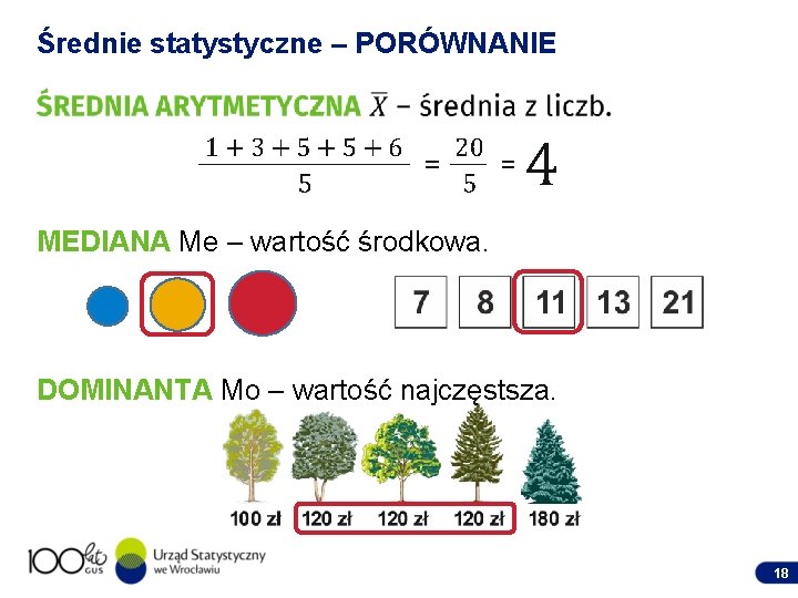 Średnie statystyczne – PORÓWNANIE MEDIANA Me – wartość środkowa. DOMINANTA Mo – wartość najczęstsza.