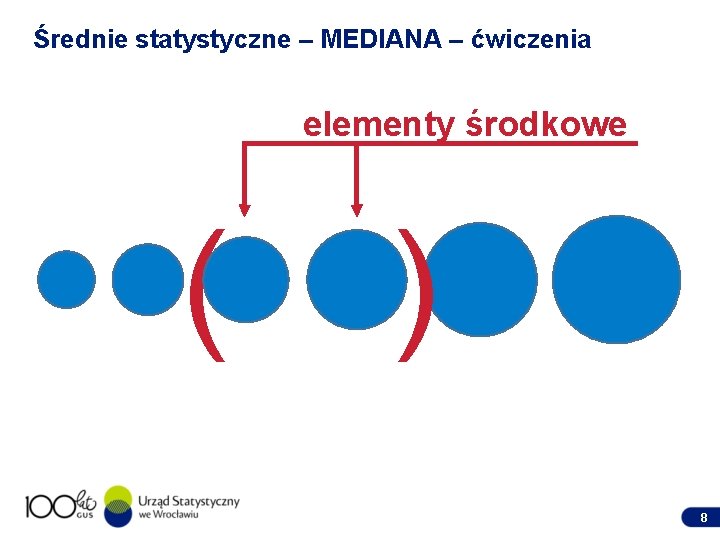 Średnie statystyczne – MEDIANA – ćwiczenia elementy środkowe ( ) 8 